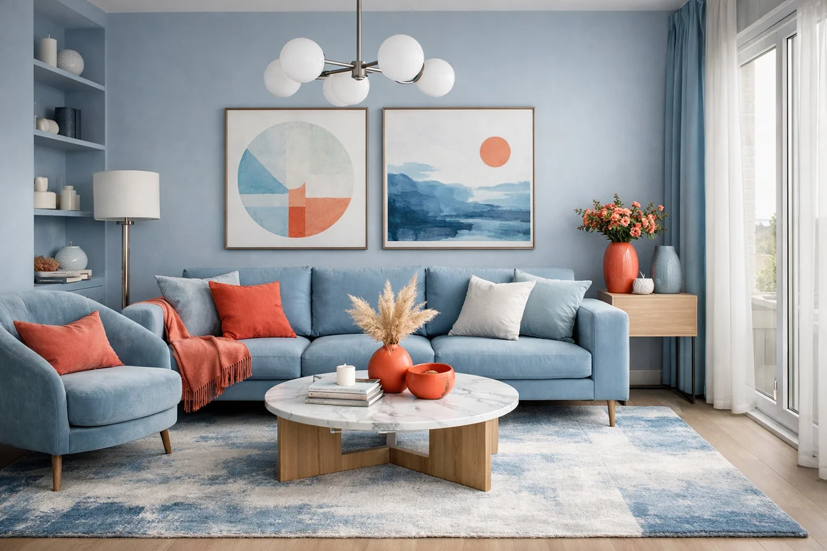интерьер гостиной в голубых оттенках
