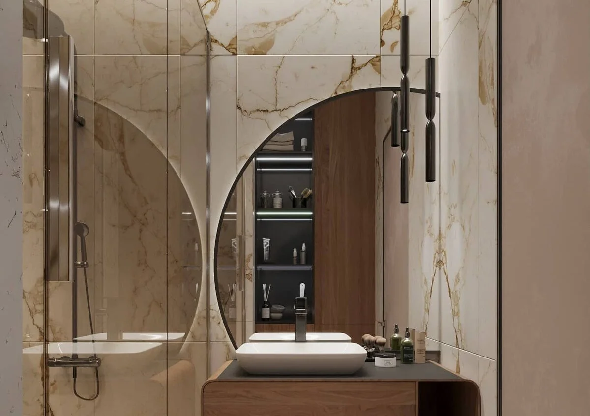 большое зеркало в ванной