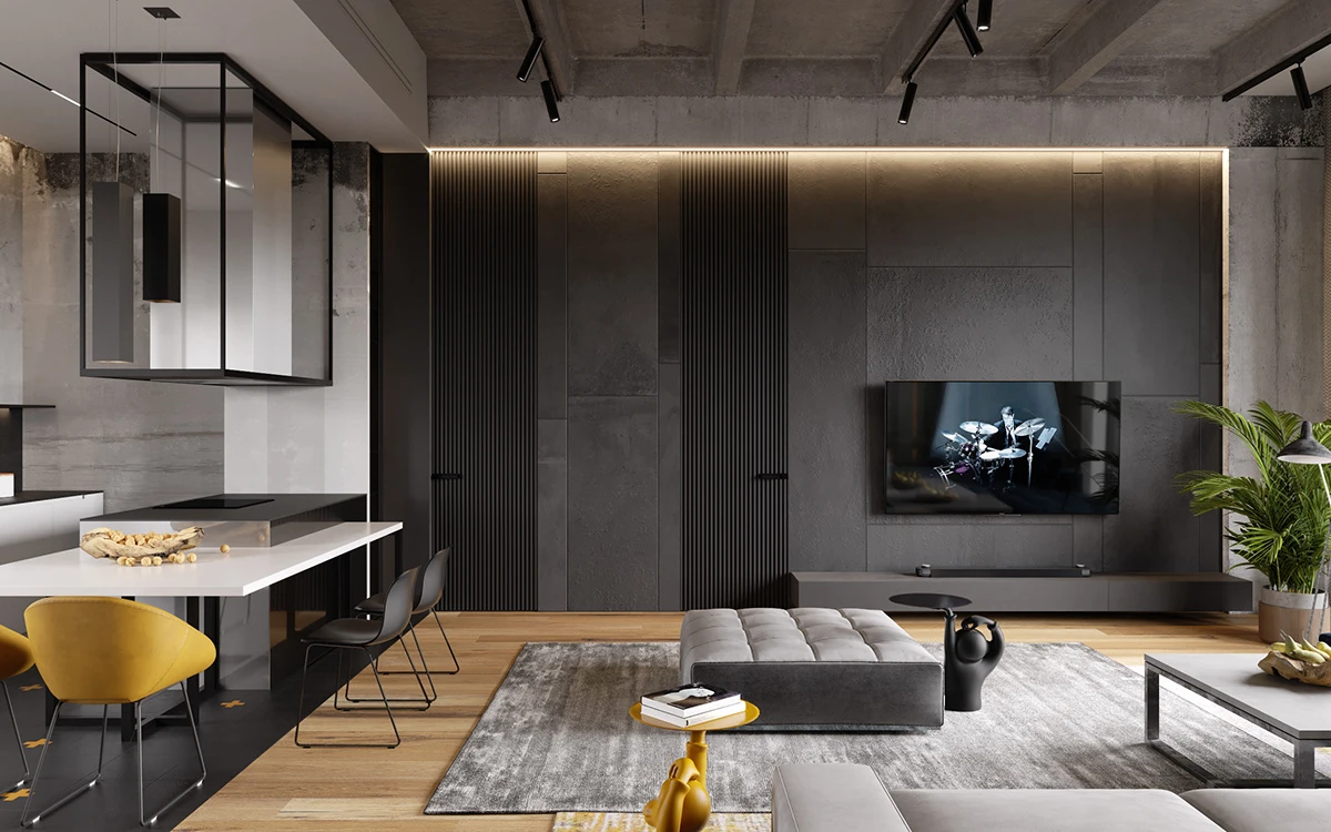 Гостиная в стиле лофт