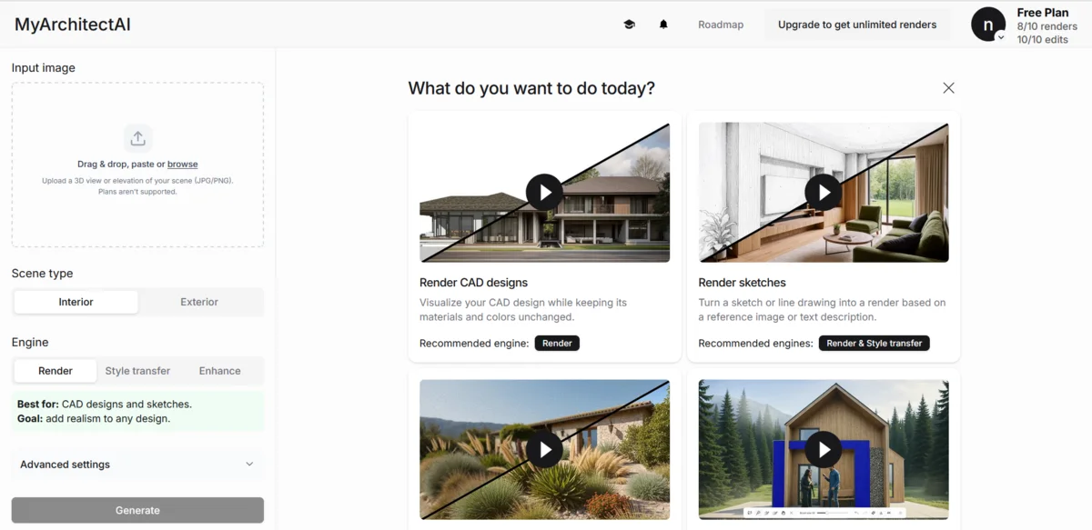 Интерфейс нейросети My Architect AI